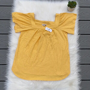 Loft yellow square neck short sleeve top